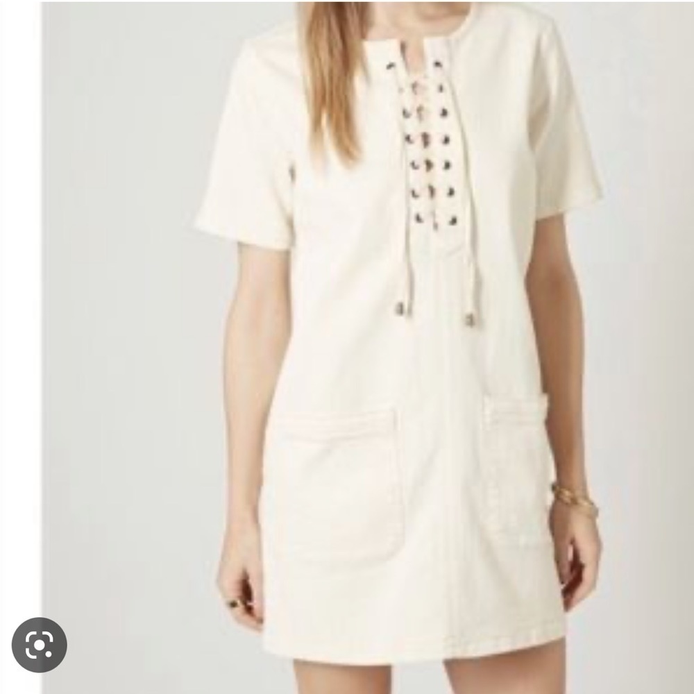 Topshop MOTO ivory denim lace up mini dress Sz‎ 4